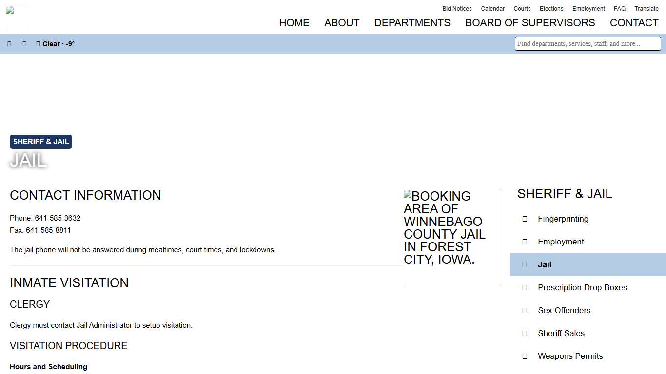 Jail & Inmates - Sheriff's Office - Winnebago County, Iowa