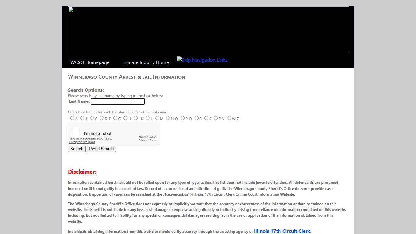 Winnebago County Sheriff's Office -- Inmate Inquiry
