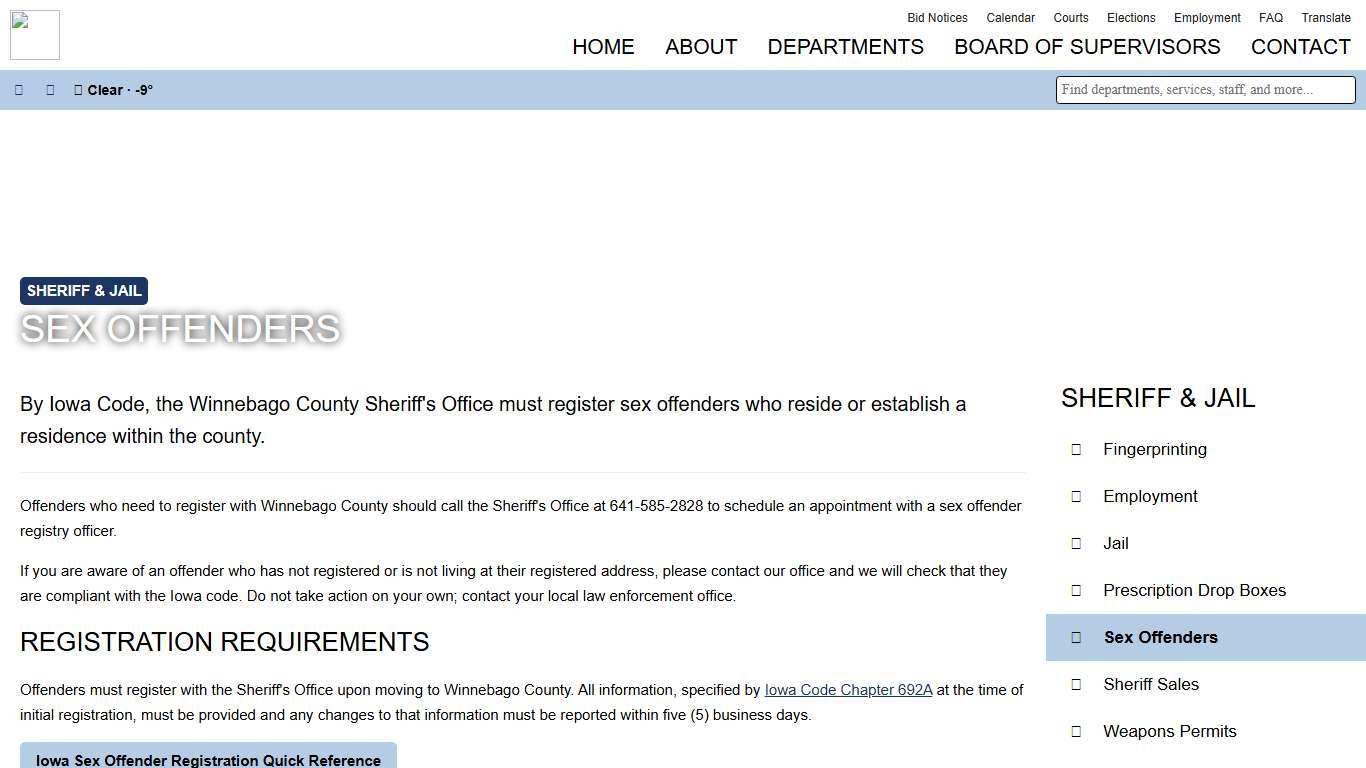 Sex Offenders - Sheriff & Jail - Winnebago County, Iowa